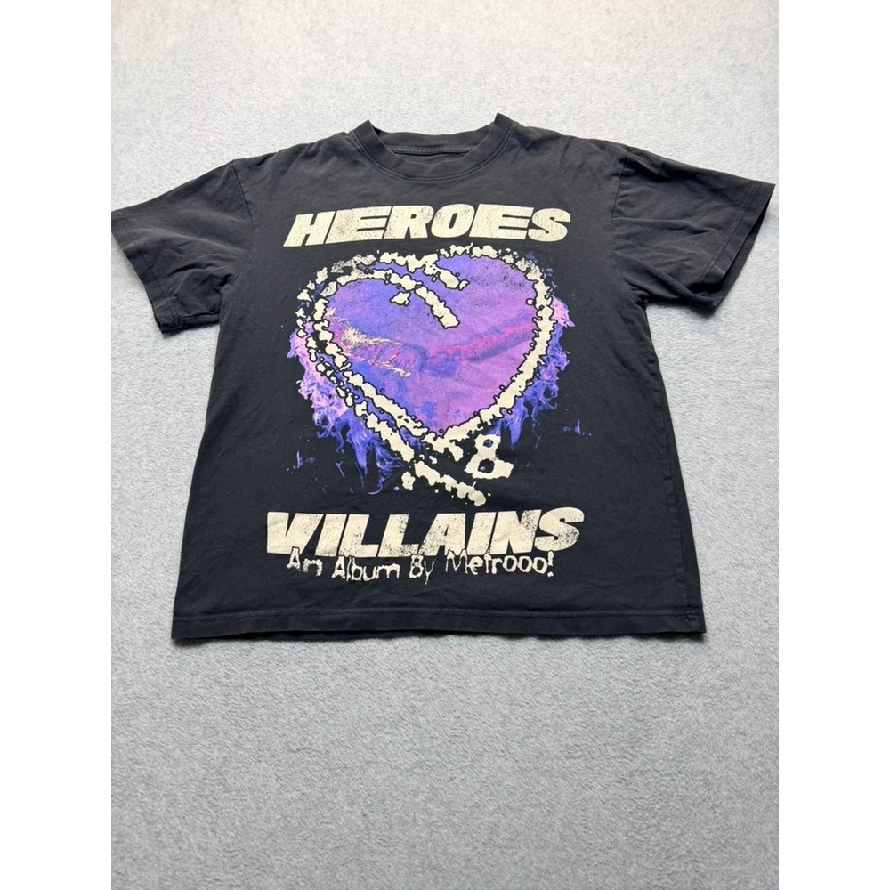 Metro Boomin Heroes & Villains Album T-Shirt Black Purple Heart Mens Medium